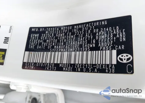 2021 Toyota Corolla Le z USA, uszkodzony, nr VIN 5YFEPMAEXMP211995